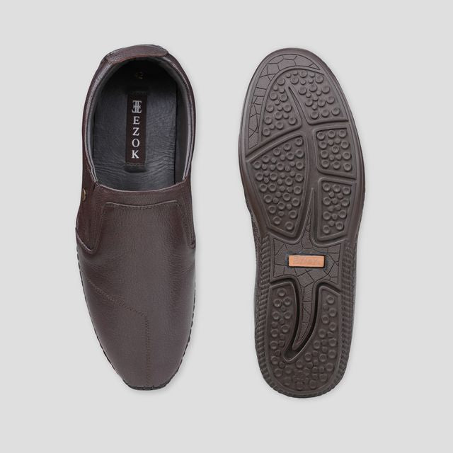 Ezok Brown Casual Leather Shoes For Men